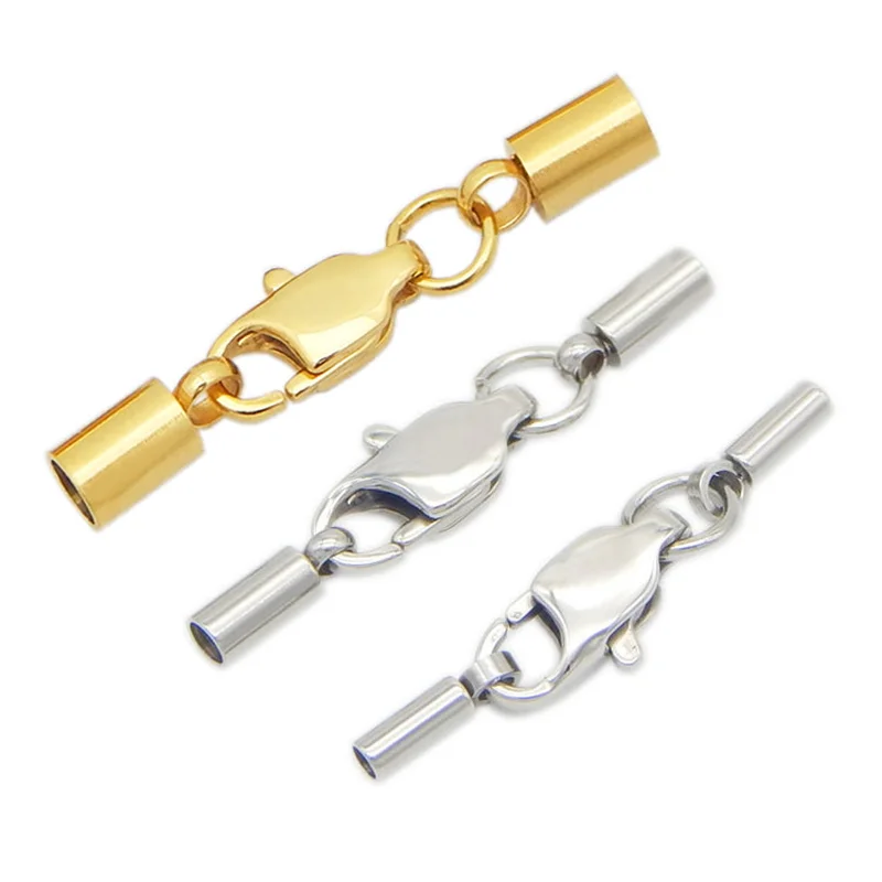 

60PCS Stainless Steel Gold Clasps Fit 6mm Round Leather Cord Crimp Hook End Caps DIY Jewelry Findings Bracelet Lobster Connector