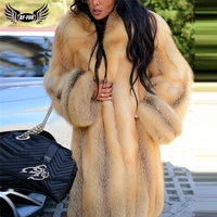 fashion genuine fox fur jacket long with lapel collar whole skin natural fox fur coats for women luxury overcoat russian winter