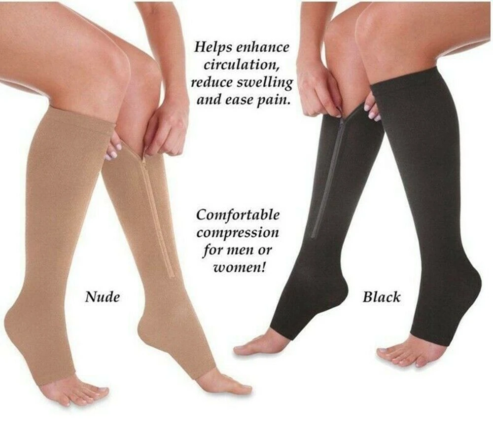3 Pairs Stockings Pressure Compression Varicose Vein Unisex Knee High Leg Stretch Stocking Relief Pain Nylon Open Toe Design