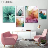 modern abstract watercolor ink canvas paintings plant wall art nordic green leaves poster print scandinavian decoration pictures