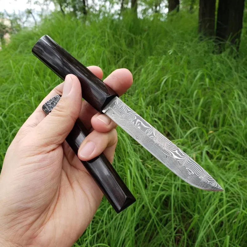 Высокое качество России черный нож из дамасской стали Прямой отвал рукояти на