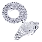 Часы наручные мужские с цепочкой из кубинской цепи Майами, роскошные украшенные камнями в стиле хип-хоп, подарок для мужчин