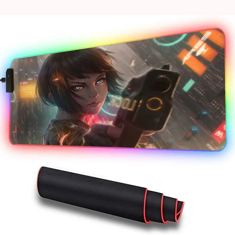 

XGZ Mouse Pad Front Line Brave Girl RGB Oversized Gaming Mouse Pad Computer Desk Pad with Lock Edge Color Light LED Mouse Pad