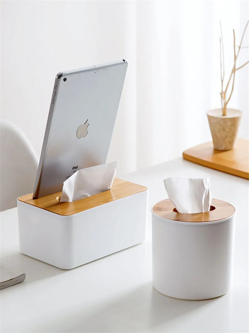 Бамбуковая крышка Настольная разделенная бумажная коробка для полотенец