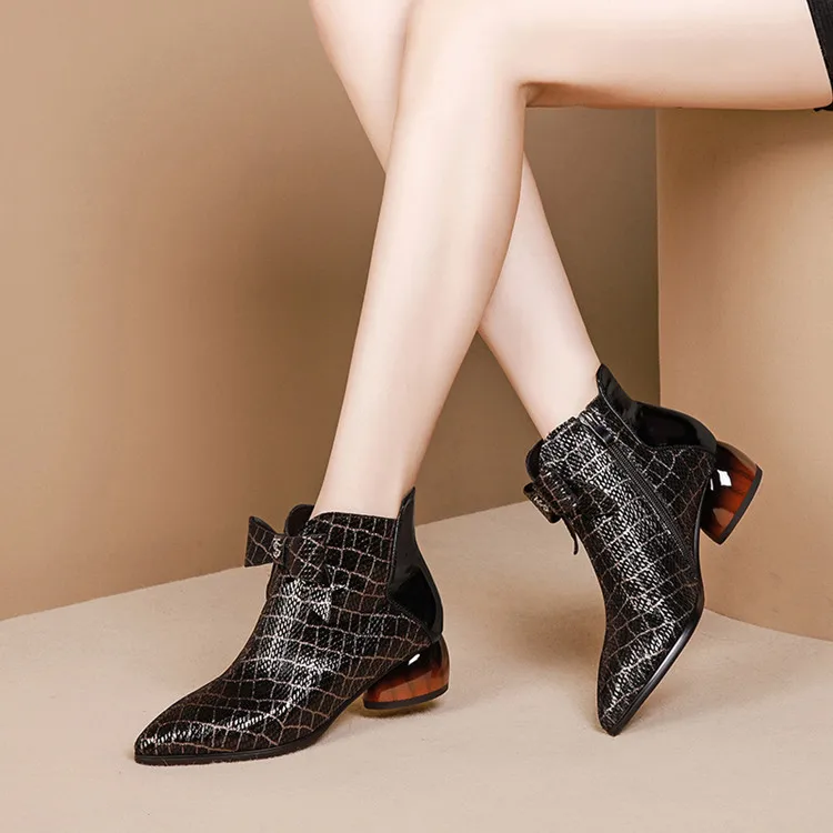 Женские ботильоны из овечьей кожи MLJUESE с острым носком в клетку зимние короткие