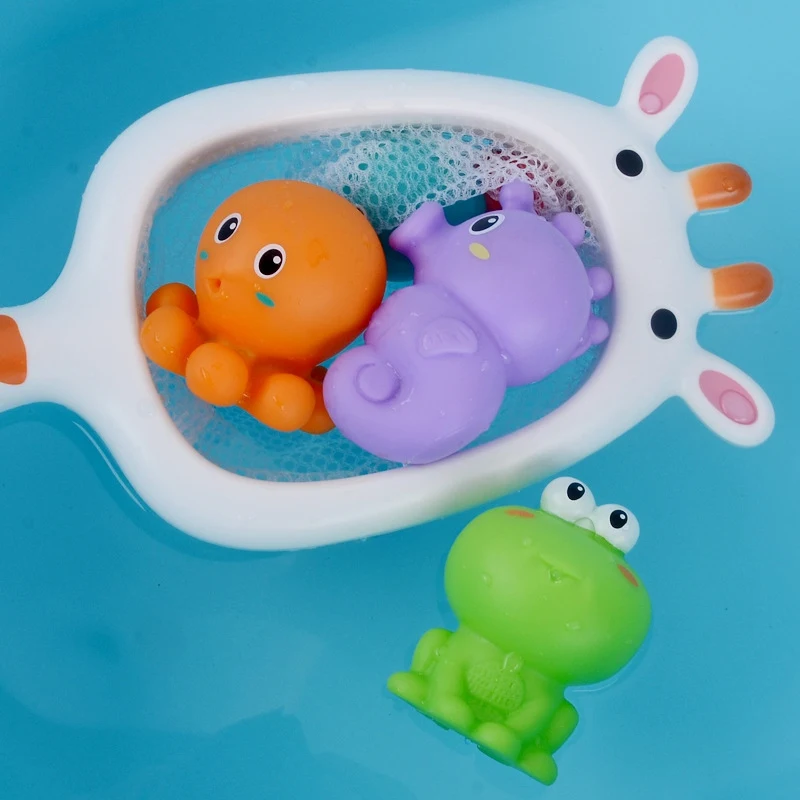

Baby Bath Toys Fishing Nets Animals Change Color Squeeze And Call Water Spray Viny Fish Toys