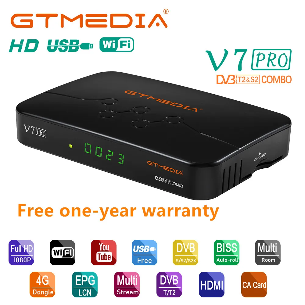 

GTMEDIA V7 PRO DVB-S/S2/S2X+T/T2 Satellite TV Receiver Support Card YouTube With Free one-year warranty TV Box