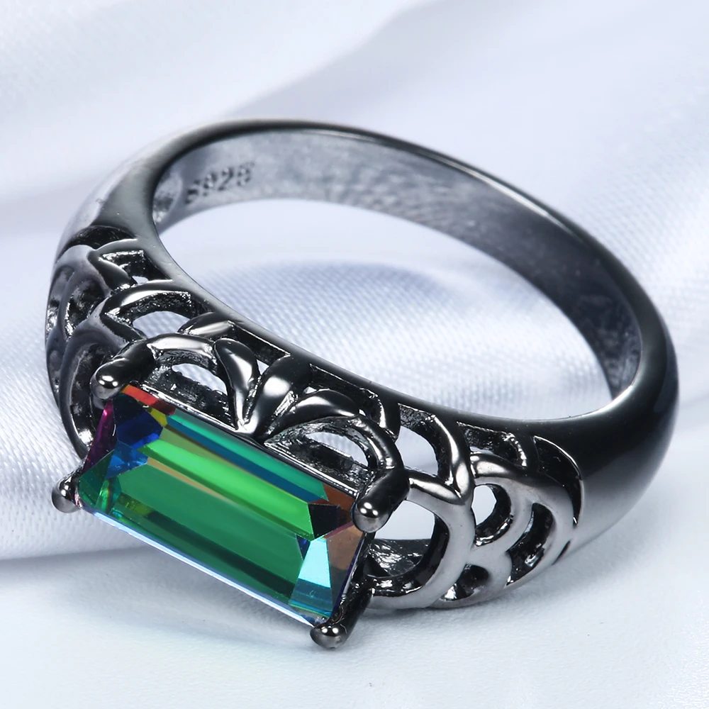 Hainon Elegant Hot Sale Promise Black Gold Color Rings Lady Colorful Fashion Jewelry Crystal Luxury Engagement Ring for women | Украшения и