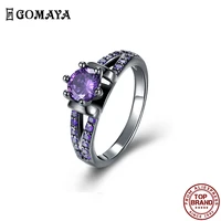 gomaya hollow pattern purple zirconia rings trendy korean style finger wedding ring for women engagement gift fashion jewelry