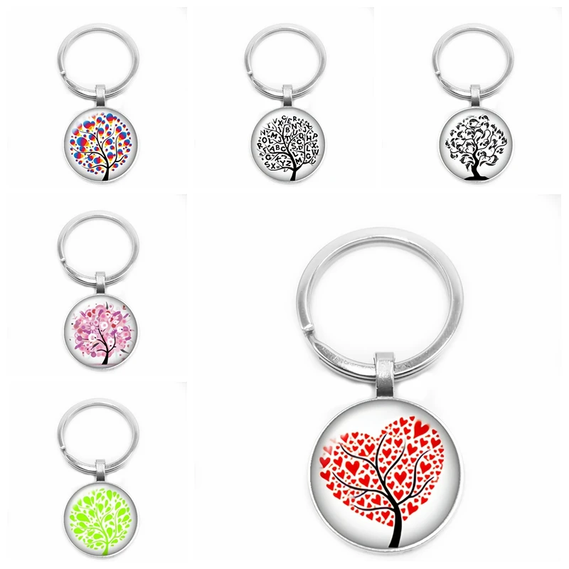 

2019 New Love Tree of Life Key Ring Sweet Romantic Key Ring 25mm Glass Cabochon Key Ring Gift Jewelry