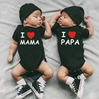 Боди с надписью I Love Papa Mama для новорожденных близнецов; Летняя одежда с короткими рукавами для мальчиков и девочек; Хлопковые боди; Детские комбинезоны; Комбинезон; Ropa Bebe
