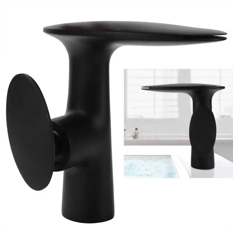 Черный кран Ванная комната раковины Смеситель горячей и холодной воды Водопад