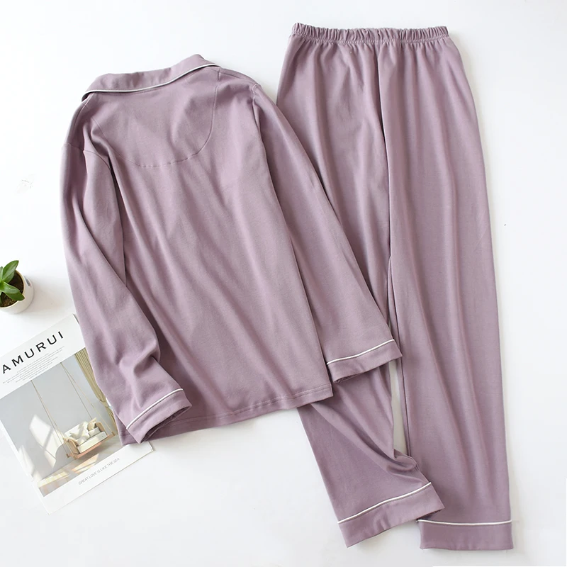Autumn And Winter Cotton 2PCS Couple Pajamas Set Women Long Sleeve Trouser Sleepwear Female Loose Casual Home Service Suit