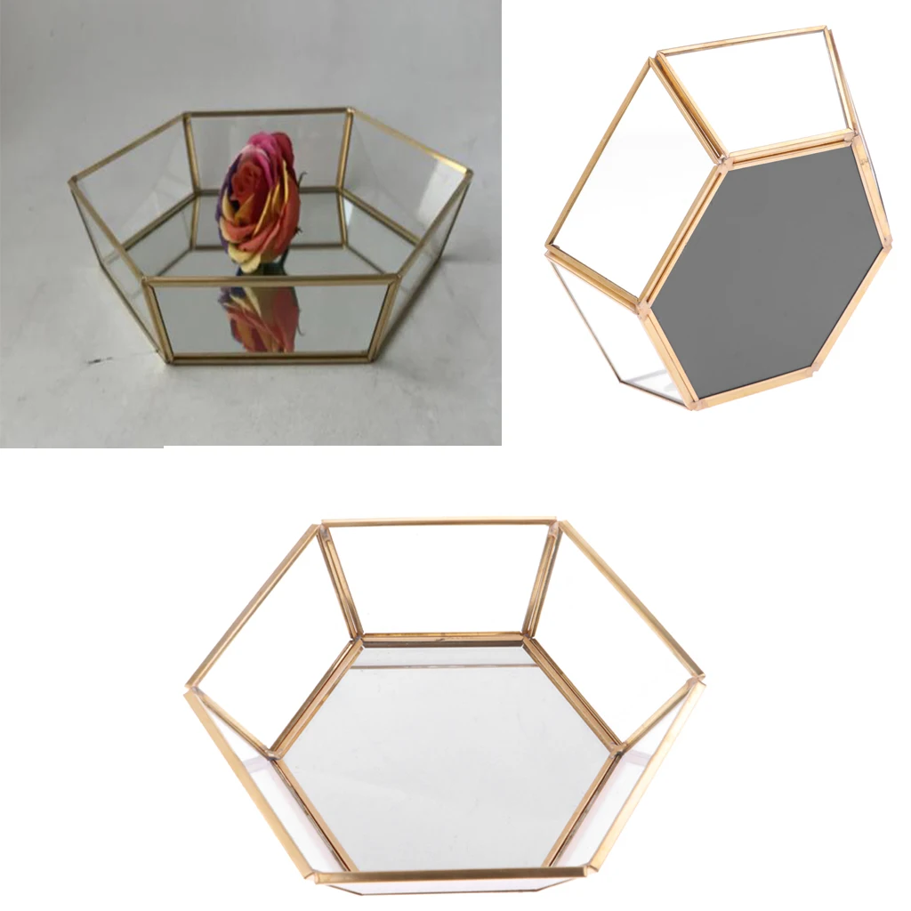 

MagiDeal Hexagonal Clear Glass Jewelry Tray Table Succulent Plants Planter Box