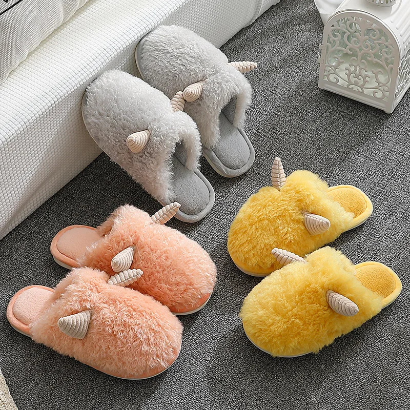 

Winter Women Men Cotton Short Plush Fur Home Warm Thick Bottom Indoor Home Ladies Shoes Cat Sheep Slippers Zapatillas de mujer
