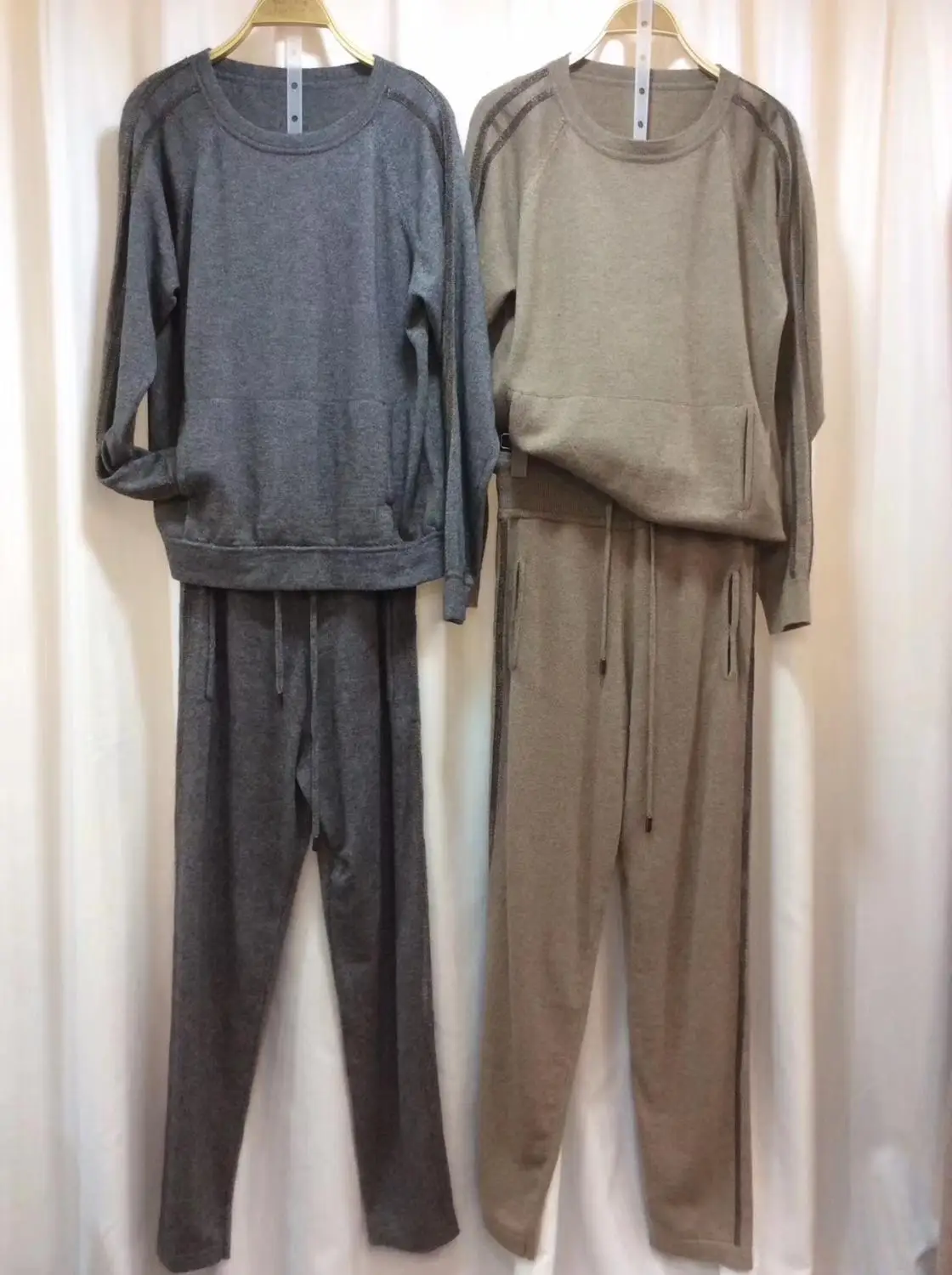 

Jumper Sale Wool 2020 New Cashmere Suit Velvet Sweater Knitted Pants Heavy Industry Staple Mink Two Sets Of Women Casual O-neck