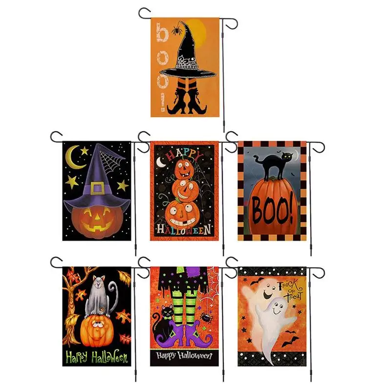 

Halloween Garden Flags Double Sided Linen Holiday Flag Courtyard Decoration for Fences Windows Walls