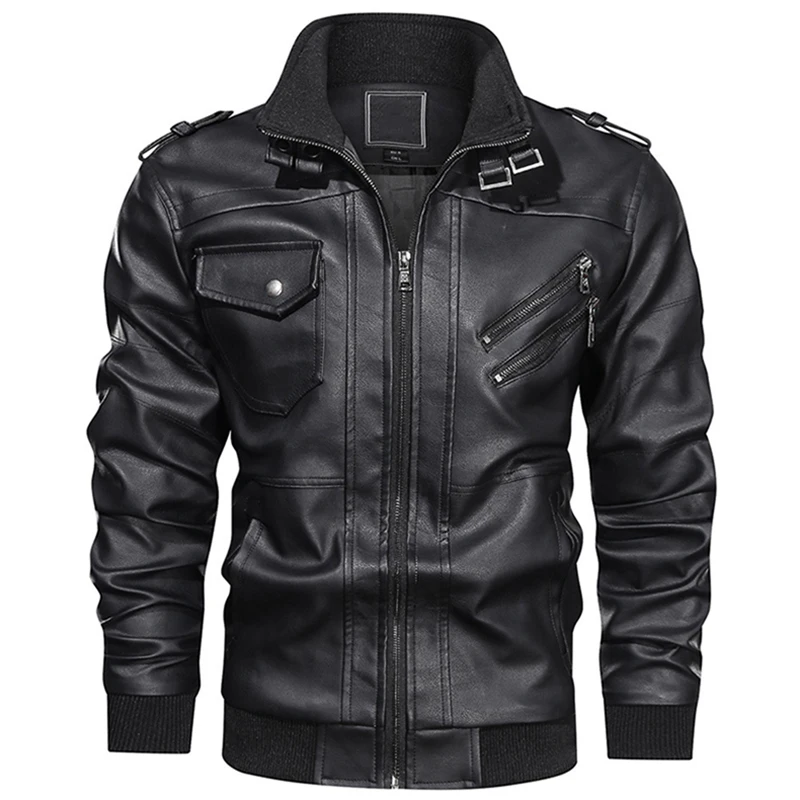 

EU Size Men's Leather Jacket Zipper Motorcycle Coat Military Bomber Jacket Man Casual PU Leather Jacket chaqueta cuero hombre
