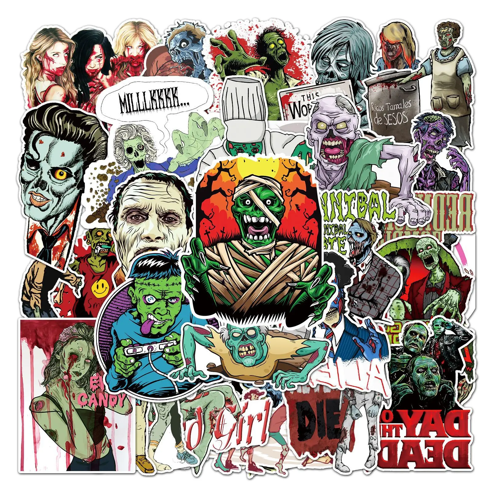 

10/30/50pcs Zombie Skateboard Personality Creative Horror Series Travel Suitcase Phone Laptop Luggage Stickers Diy Kids