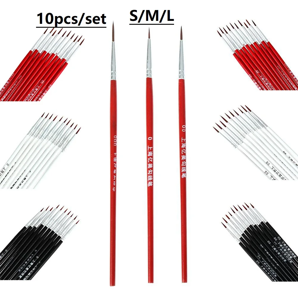 

10PCS Fine Nylon Thin Hook Line Pen Acrylic Hand Painted Painting Brush Drawing Art Supplies Paint Accessory Tools