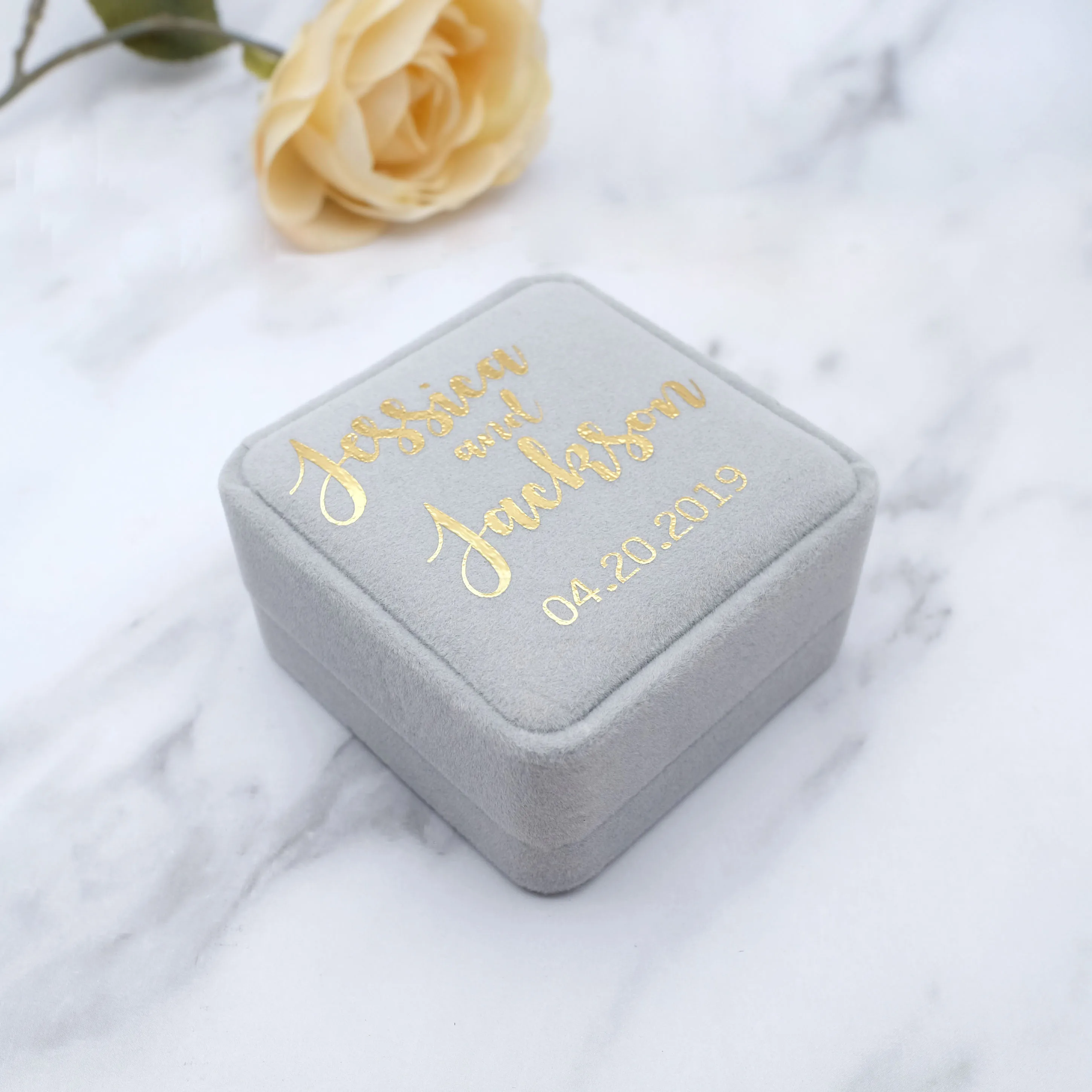 Velvet Ring Box,Personalized Ring Box,Custom Wedding Ring Box,Engagement Wedding Box,Vintage Style,Gift for Wedding
