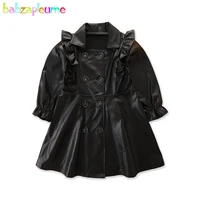 babzapleume spring fall baby coats for children outwear fashion double breasted black pu leather jacket toddler girl clothes 057
