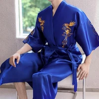 nightwear embroidery dragon men robe summer kimono bath gown sexy loose bathrobe lingerie v neck oversized loungewear sleepwear