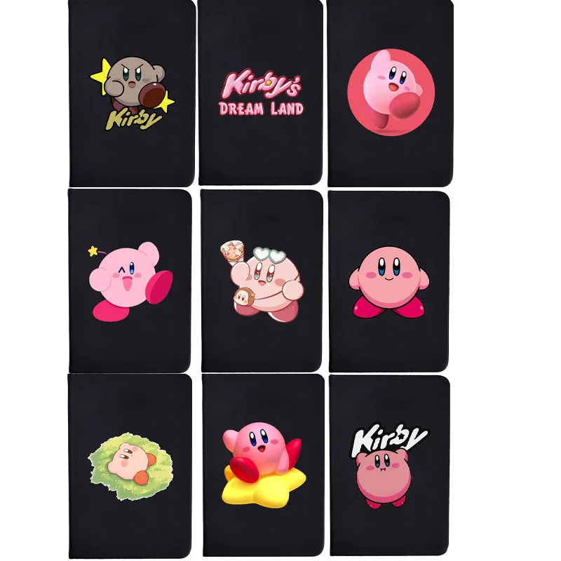 

Милый блокнот Kirby, черный матовый блокнот, студенческий дневник, мультяшная ручка, подарок для детей, мультяшный узор, трость