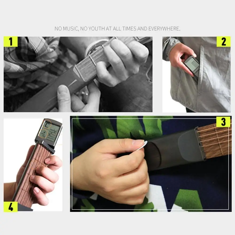 Pocket Guitar Wood+Plastic Portable With Screen Display Finger Exerciser Train Practice Tool For Beginners | Спорт и развлечения