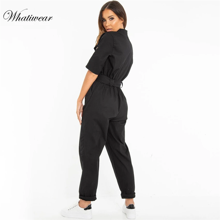 Whatiwear 2019 Летний джинсовый комбинезон в стиле пэчворк с карманами сексуальный