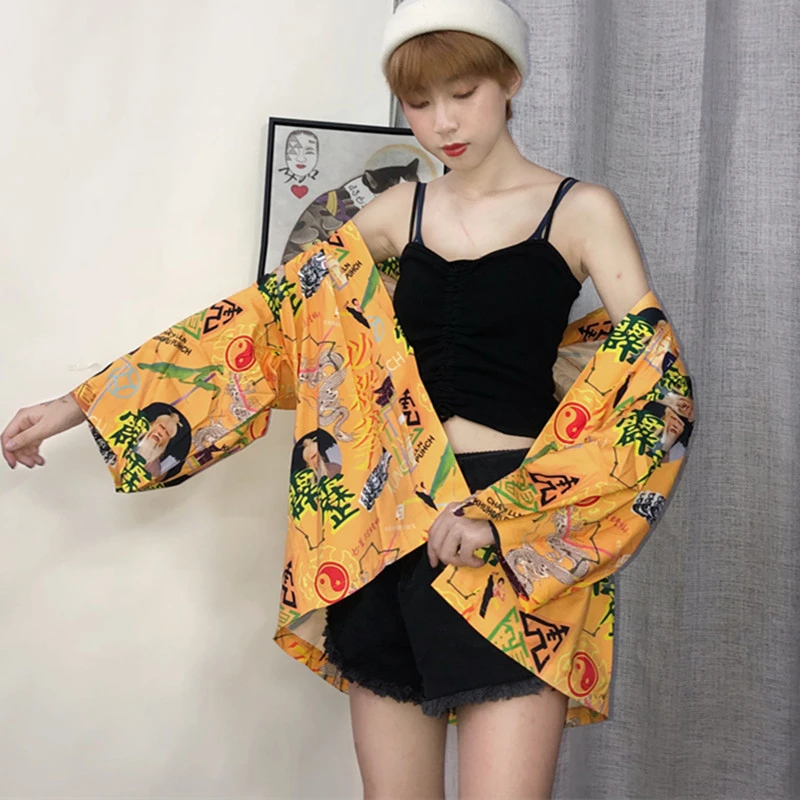 Халат желтый традиционные японские кимоно кардиган женское летнее в японском