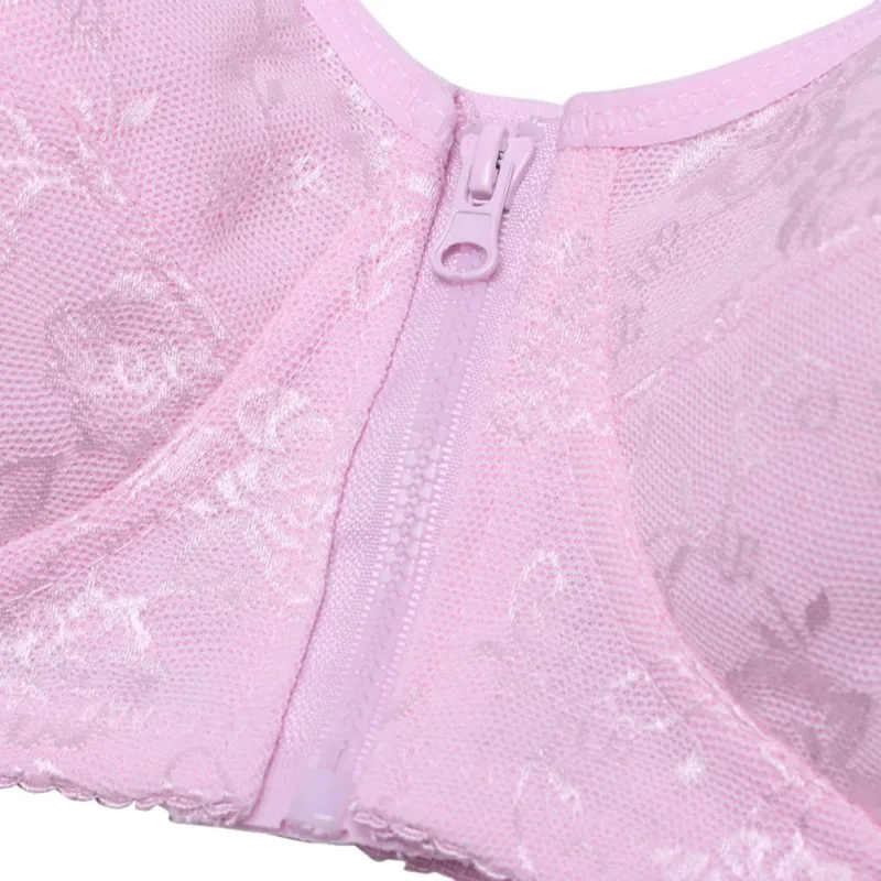 

Women Front Zippers Closure Bras Push Up Sexy Lace Ladies Brassieres Widened Straps Wireless Bras Full B Cup