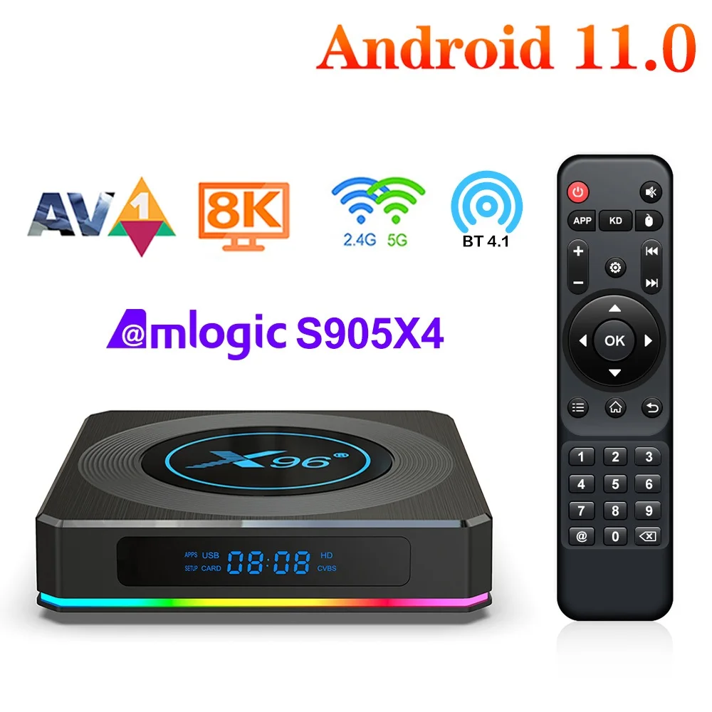 

X96 X4 s905x4 Android 11 smart tv box RGB Light support 2.4G and 5G WiFi Bluetooth 8K Media Player Set top box