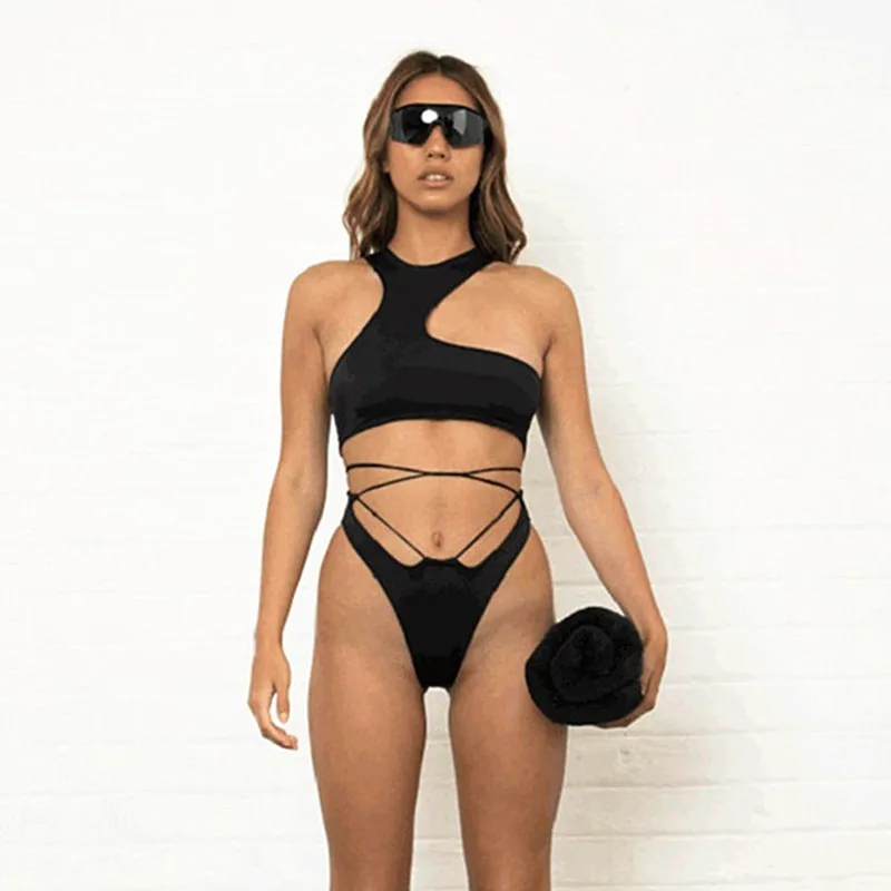 Сексуальные леопардовые бикини 2019 женский купальный костюм на одно плечо с