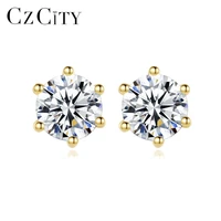 czcity two sizes clear high quality cubic zircon stud earrings snowflake hexagon statement jewelry christmas gifts
