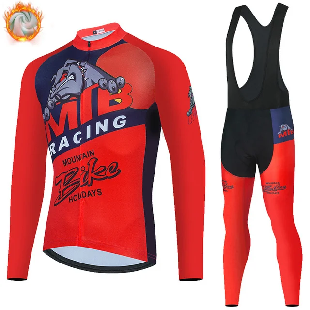 

MTB Men's Winter Cycling Suit Cycling Team Warm Fleece Long Sleeve Sportswear Racing Professional Sports Shirt Set Mountian