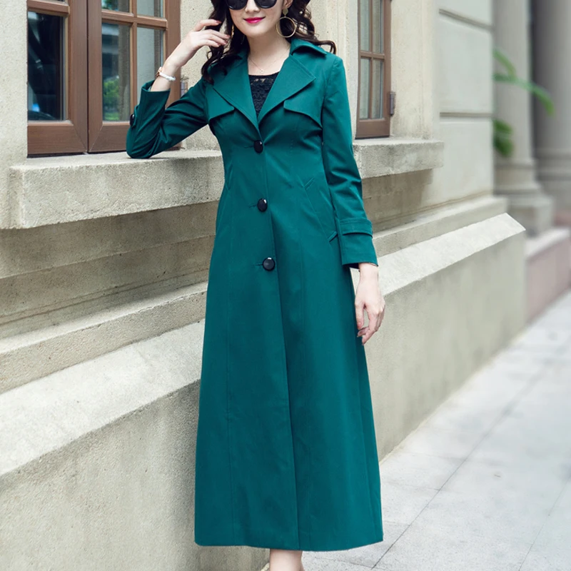 

2019 Spring Autumn Women Green Black Single Breasted Slim Elegant Long Trench Coat , Womens Windbreaker , Woman 2xl Clothes