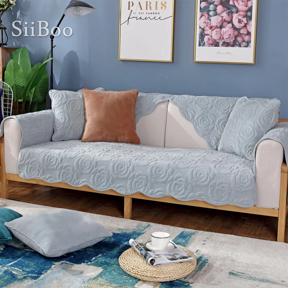 Мягкий стеганый чехол для дивана в американском и розовом стиле зимний серый