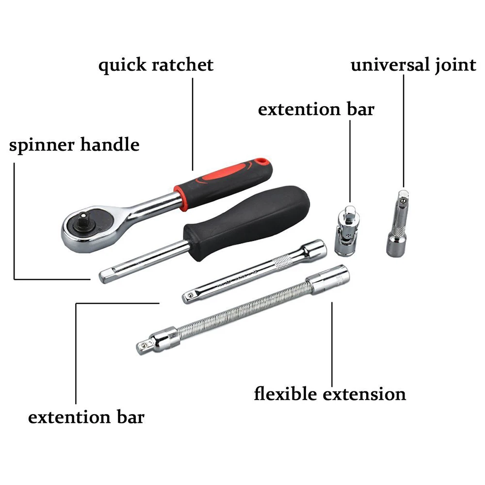 Car Repairing Socket Wrench Set Chrome Steel Ratchet Key Hand Tool Spanner Adjustable Multi-function Purpose Kit | Инструменты