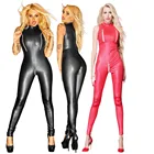 Черно-красный комбинезон из искусственной кожи на молнии с мокрым внешним видом, ПВХ латексный костюм кошки, Клубные костюмы, сексуальные женские костюмы, фетиш