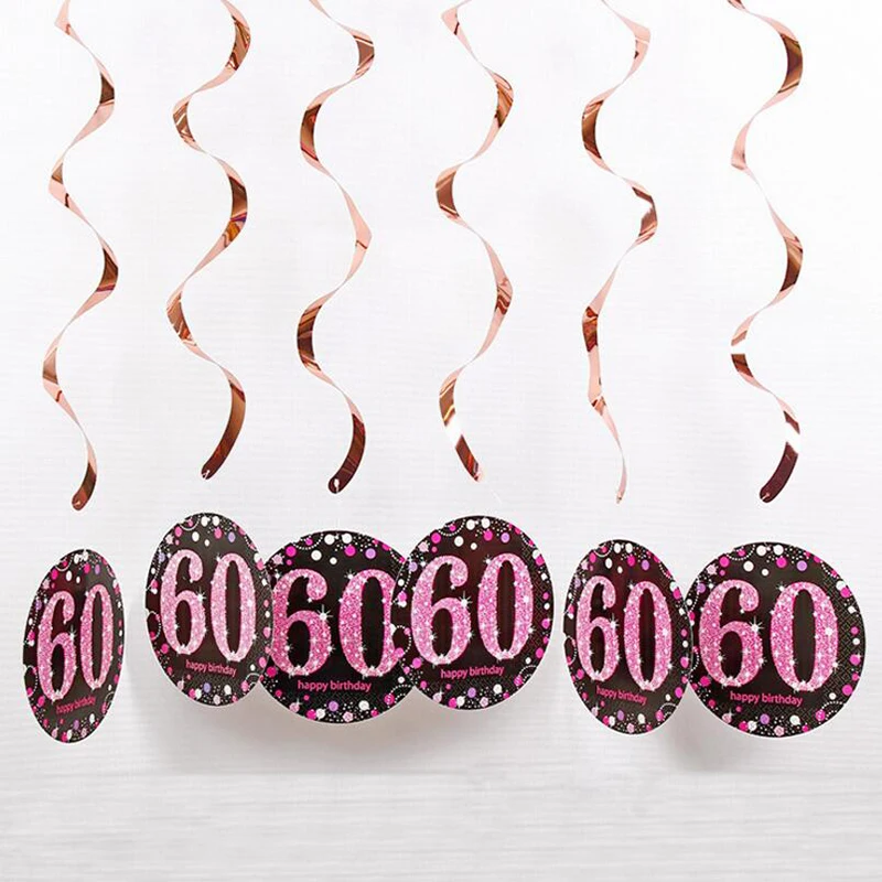 60-pink 6 шт./компл. ПВХ спираль с днем рождения вихревой 18 21 30 40 50 60 70 лет висит День рождения украшения Цветной лента - Цвет: 60-pink