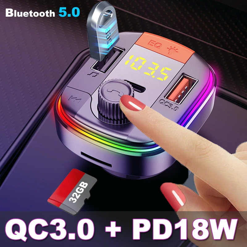 PD18W быстрое зарядное устройство QC3.0 Автомобильный Bluetooth 5 0 Громкая связь FM