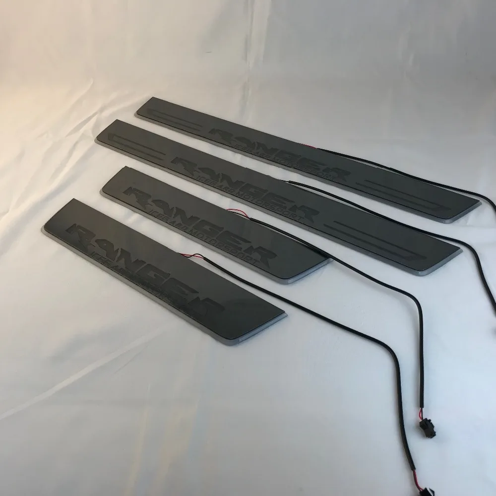 

Osmrk led moving door scuff for ford ranger dynamic door sill plate flat lining overlays guards flowing/fixed light