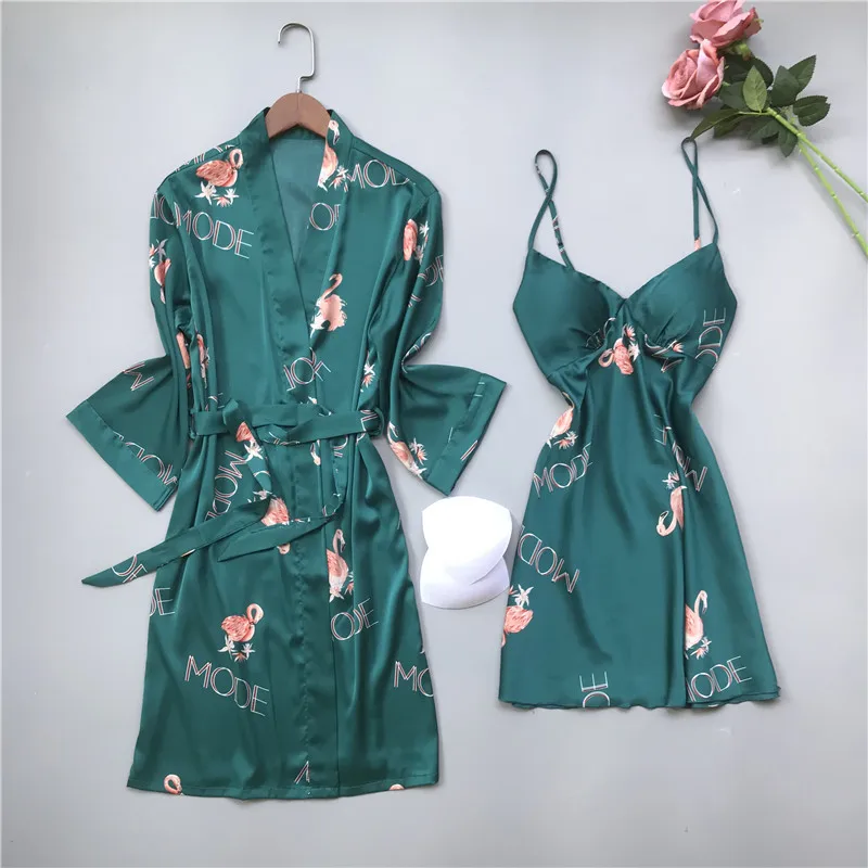 Пижама женская шелковая из вискозы с открытой спиной|Комплекты халатов и