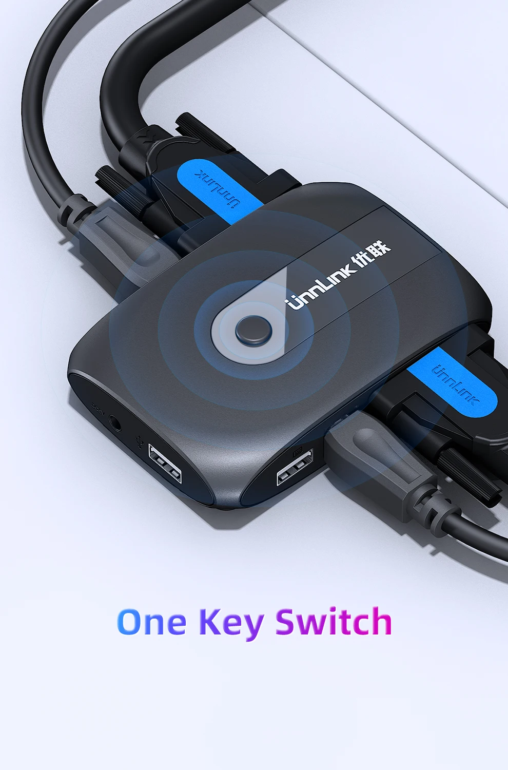 Unnlink 2X1 DVI KVM переключатель коробка селектор переключатель DVI 2 в 1 выход Обмен USB 2,0 монитор мышь Клавиатура для 2 компьютера Ноутбуки ПК