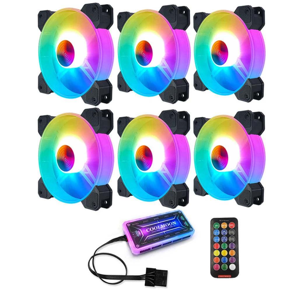 

120 мм чехол для компьютера вентилятор шасси RGB вентилятор регулируемое цветное освещение тихий Радиатор кулер бесшумный ПК 120 мм чехол для п...