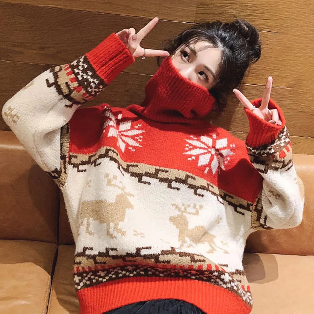 Женский джемпер свитер пуловер топы пальто на Рождество зимние женские теплые