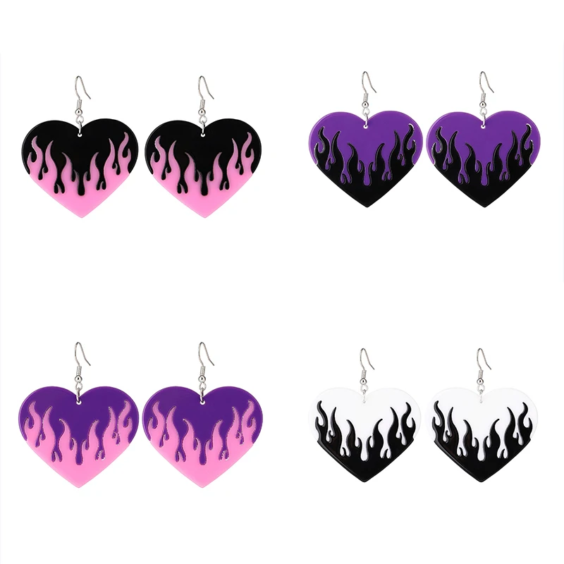 Женские серьги в стиле панк форме сердца с эффектом пламени для подростков