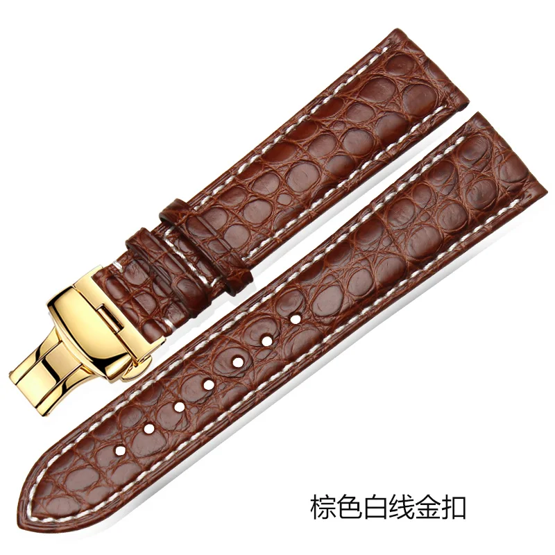 Brown2 Gold Whatch ремешок из кожи аллигатора с пряжкой-бабочкой для мужчин и женщин мягкий удобный водонепроницаемый низ черный коричневый 12 14 16 18 20 мм - Цвет ремешка: Brown2 Gold
