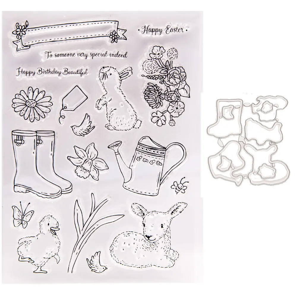 

Spring is coming Rabbit Flowers Clear Stamps Silicone DIY Stamps and Dies for Diy Paper Scrapbooking